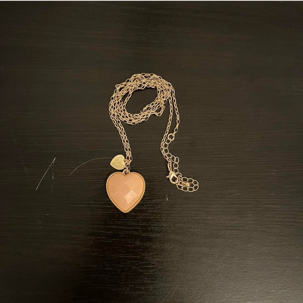 Gold and Pink Heart Pendant Necklace